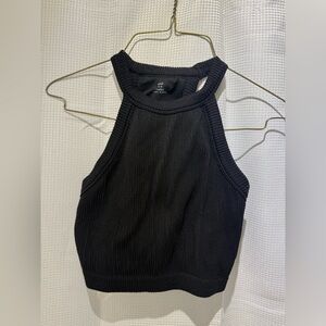 Aerie Black Ribbed Crop Tank